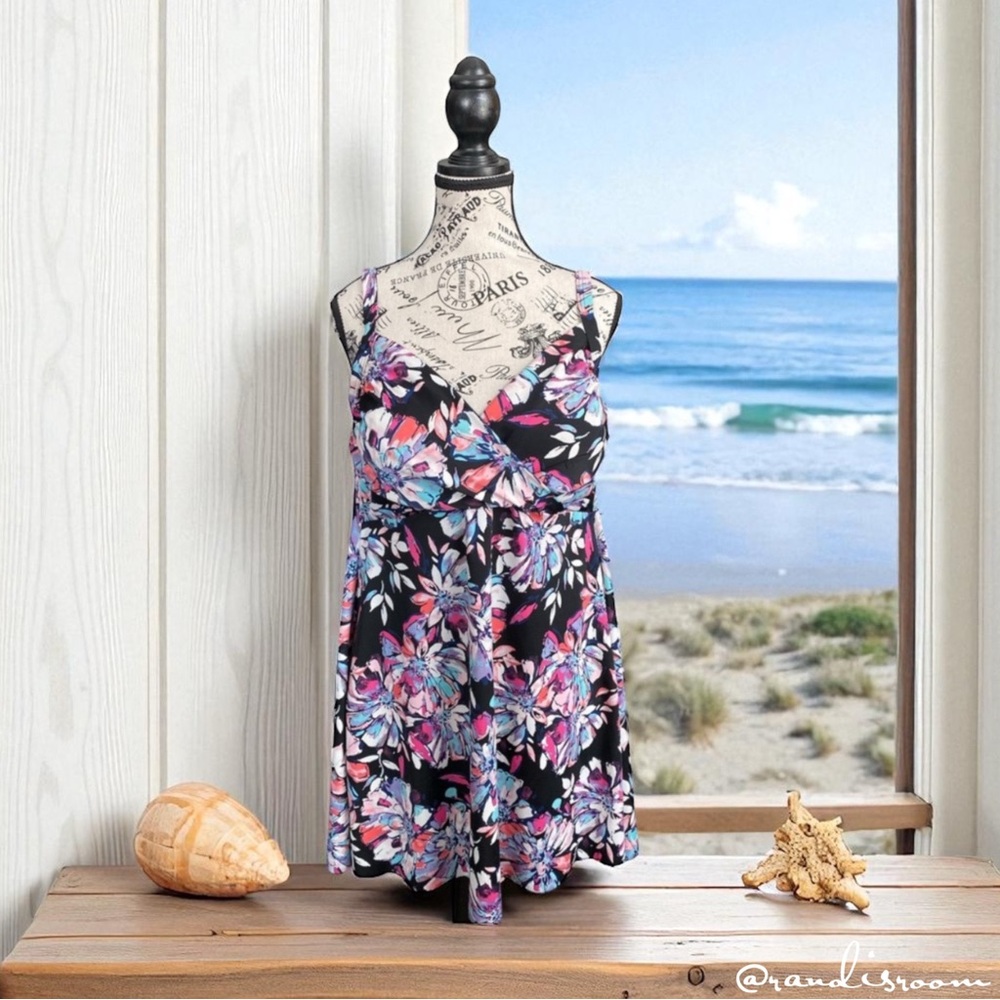 GUC Swimsuits For All Women’s Multicolor Floral One Piece Swim Dress SZ 20